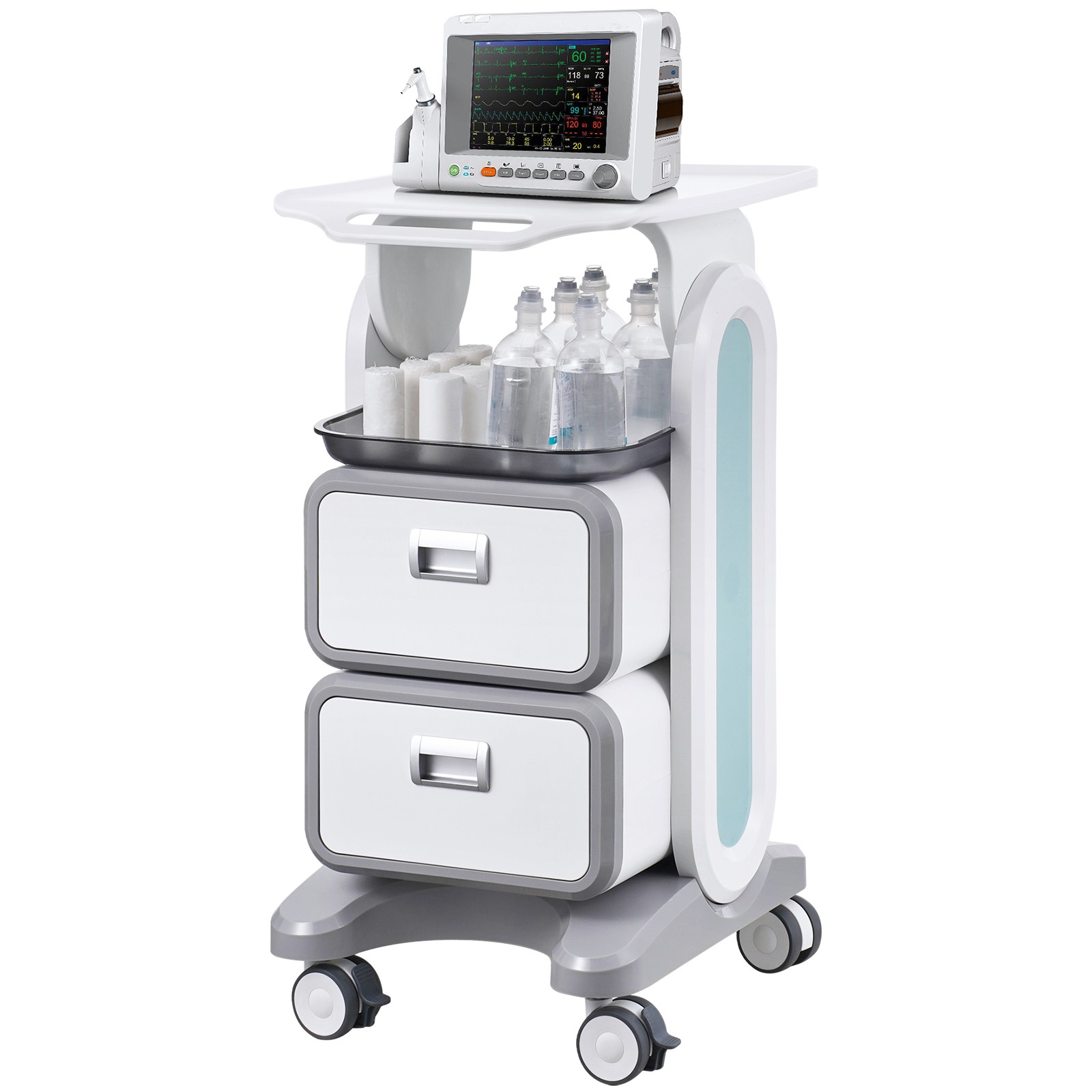 Mobile Lab Cart, 2 Drawers w/ Top Tray & Locking Wheels, 110lb Capacity