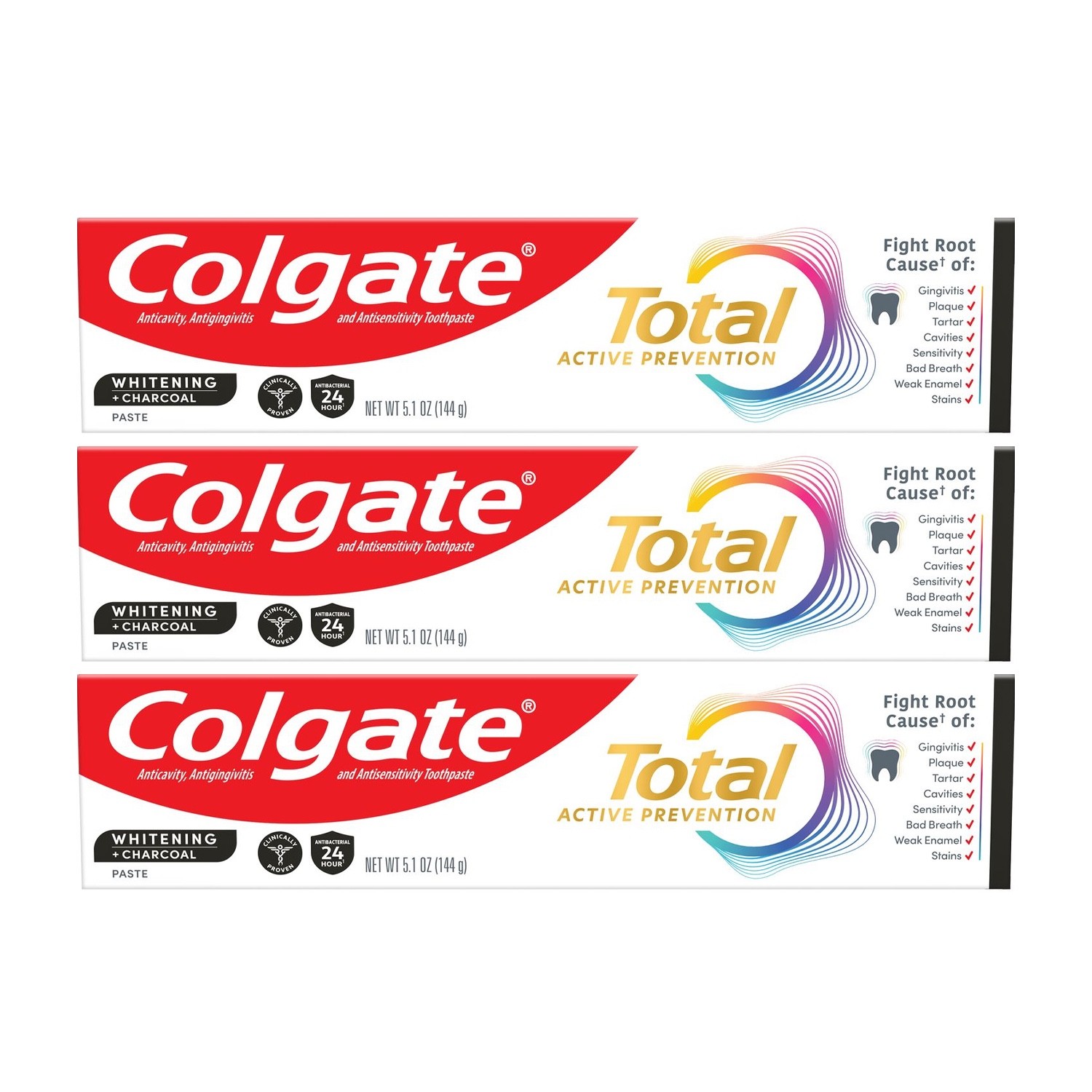 Colgate Active Prevention Whitening Charcoal Mint Toothpaste 5.1 oz (Lot o 3)