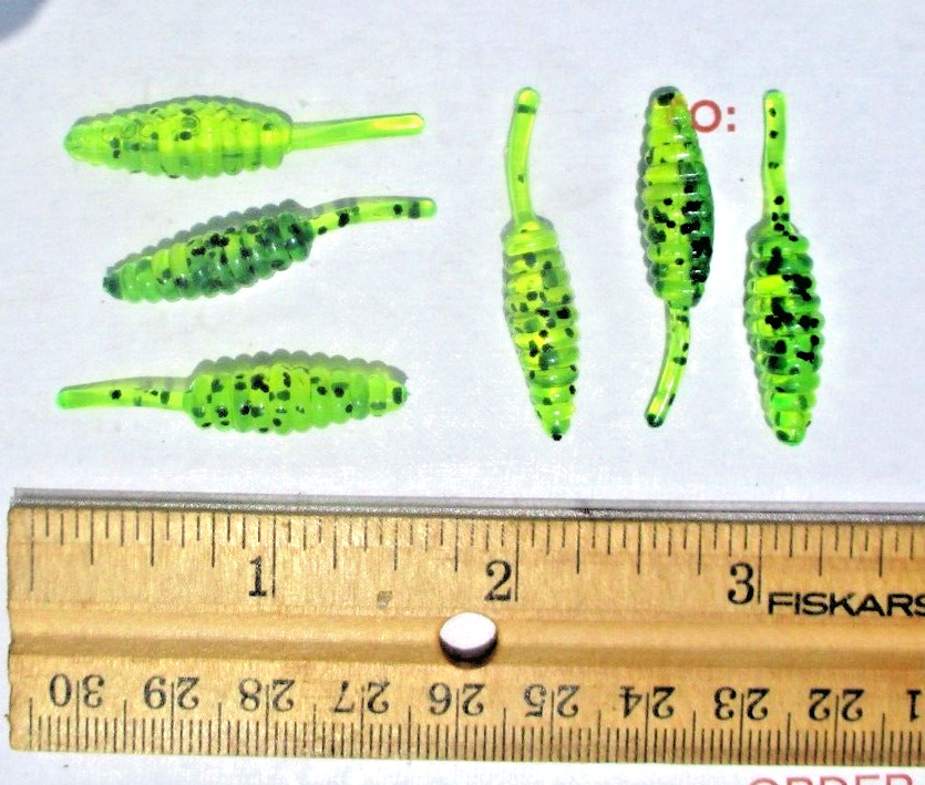 25 CHARTREUSE PEPPER 1.5" RAT Tail BEETLES Crappie Lures Beetle Spins Bream Bait
