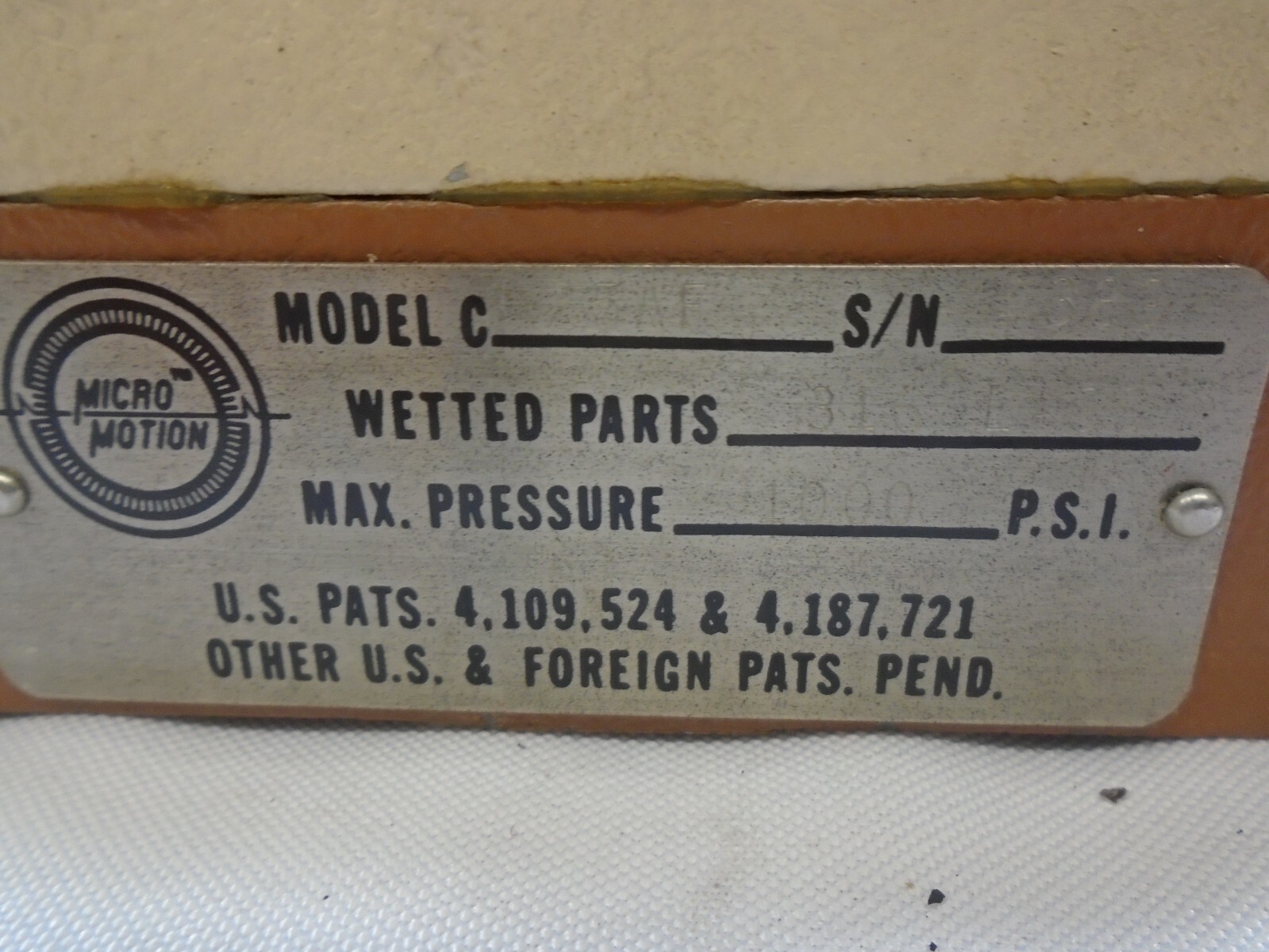 MICRO MOTION C25 MASS FLOW METER 1000PSI C25AF