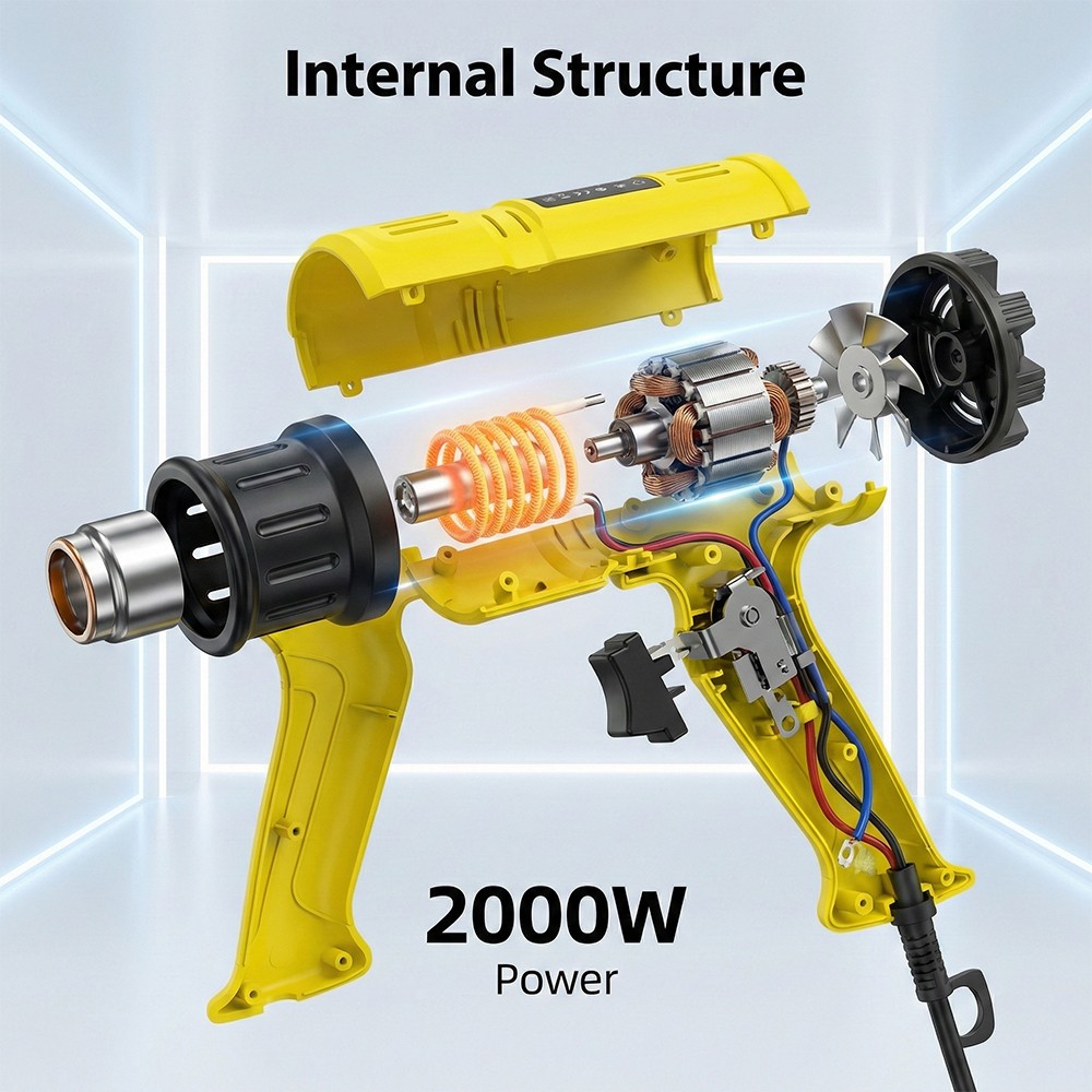 Heat Gun 2000W Fast Heating Heavy Duty Hot Air Gun Variable Temperature Control