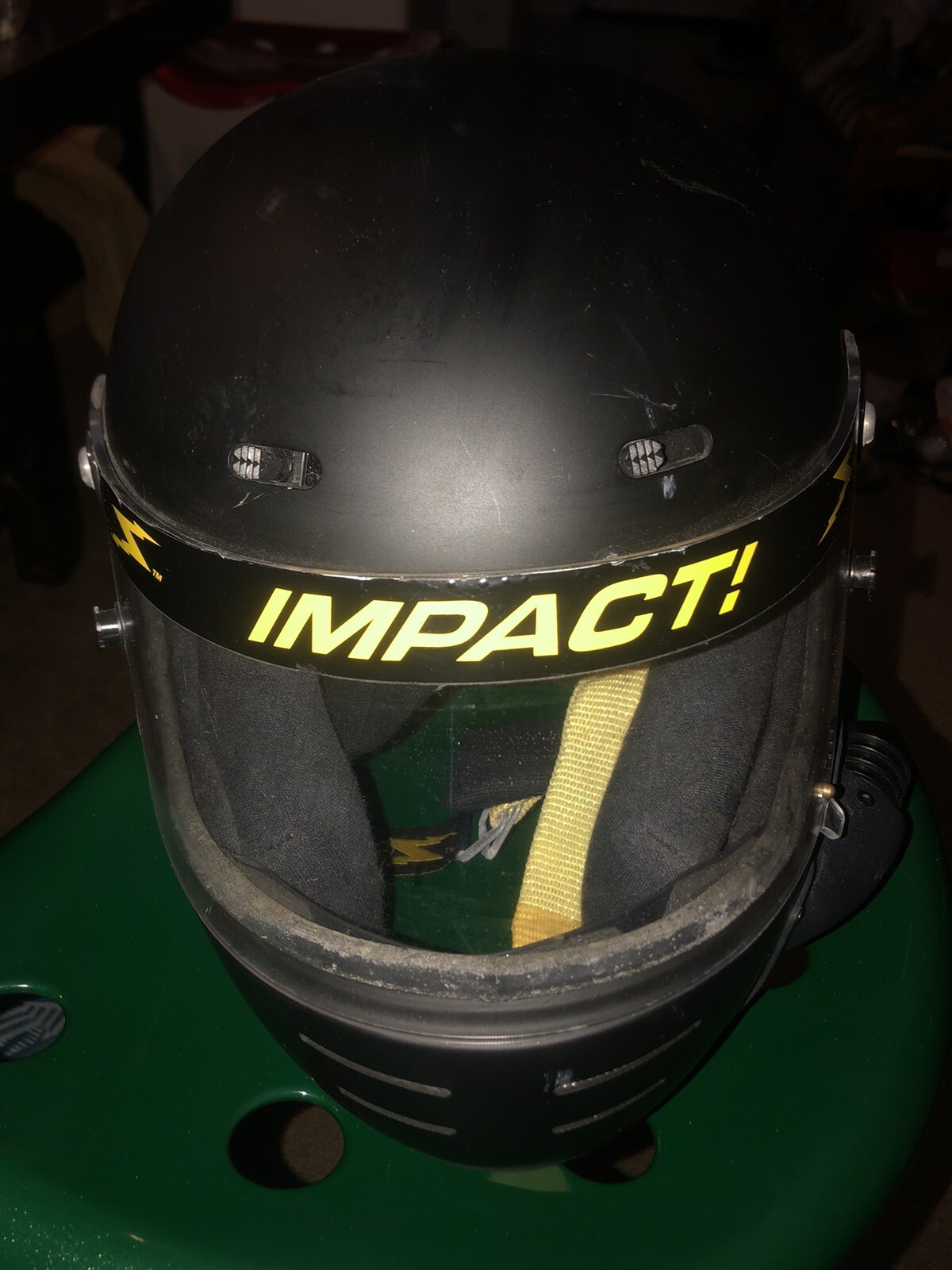 Impact Champ Racing Black Helmet, Medium Size Used.