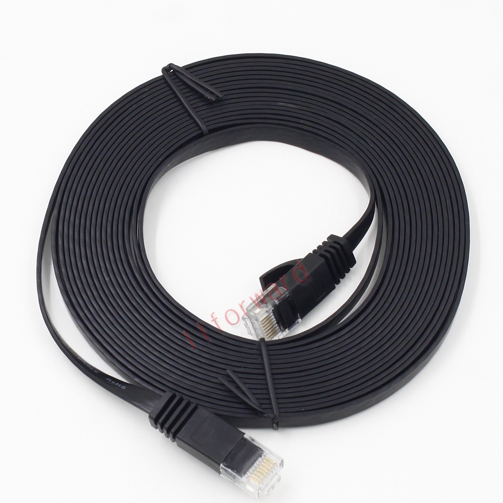 10M 30ft Cat 6 Flat RJ45 Ethernet Network Internet Lan DSL Router Cable Black