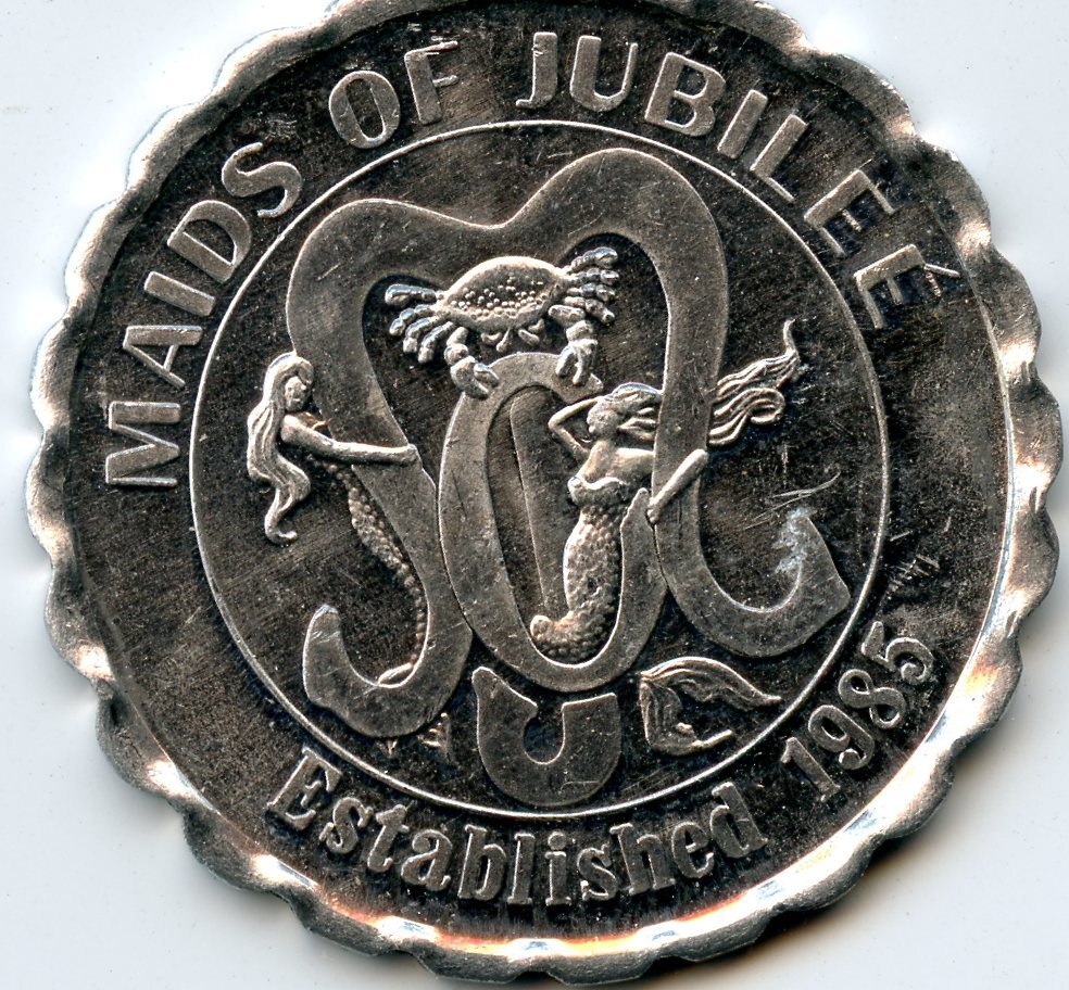 Mardi Gras Doubloon: Maids of Jubilee Carnival Club 1998 Aluminum