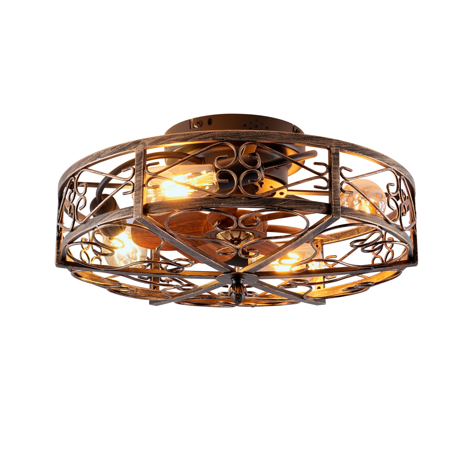 20''Mounting Type Caged Ceiling Fan with Lights and Remote Control,Reversible