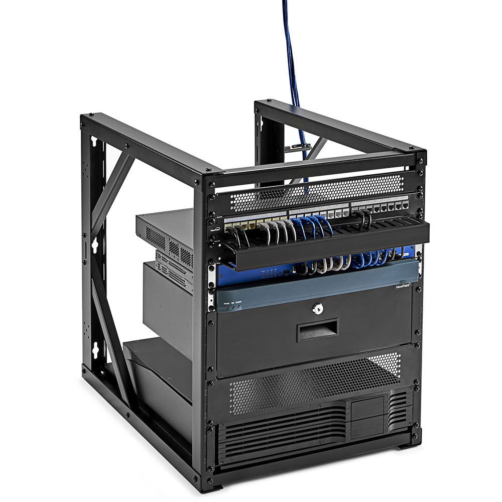 NavePoint 9U Wall-Mount Open Frame Network Rack 24.81 Inch Depth, AV Rack, Black