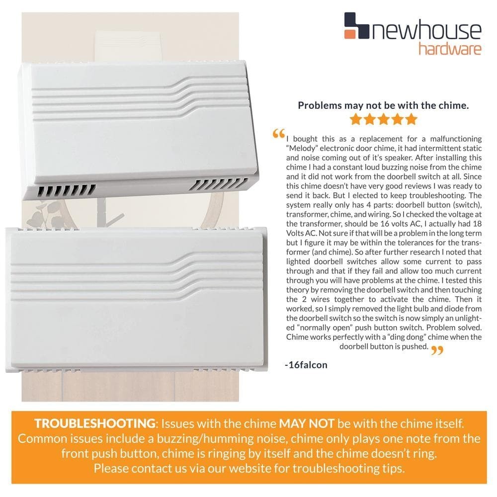 Wired Doorbell Chime 2-Note Classic Design White Newhouse