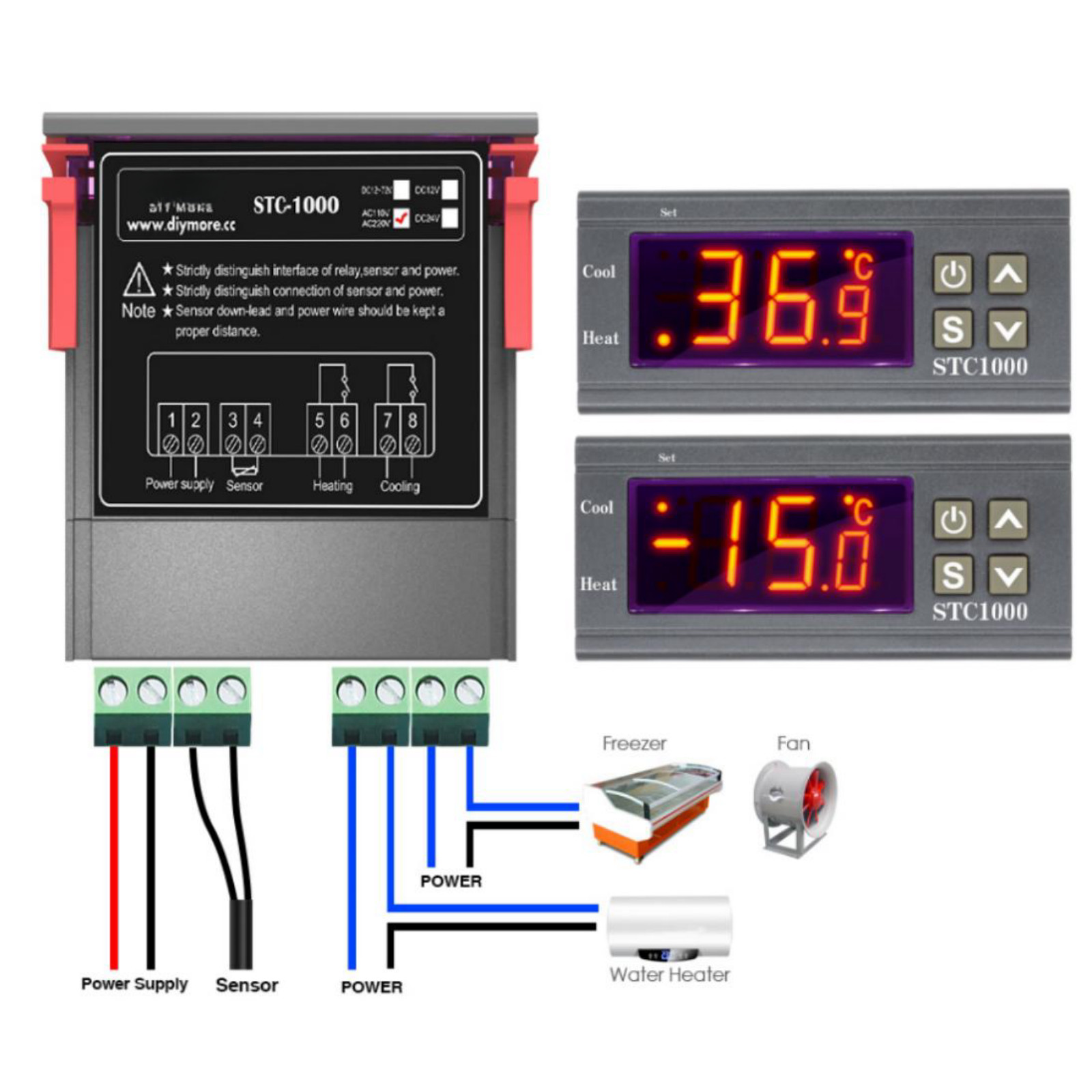 1 PC STC-1000 Digital Temperature Controller Thermostat Aquarium NTC Sensor