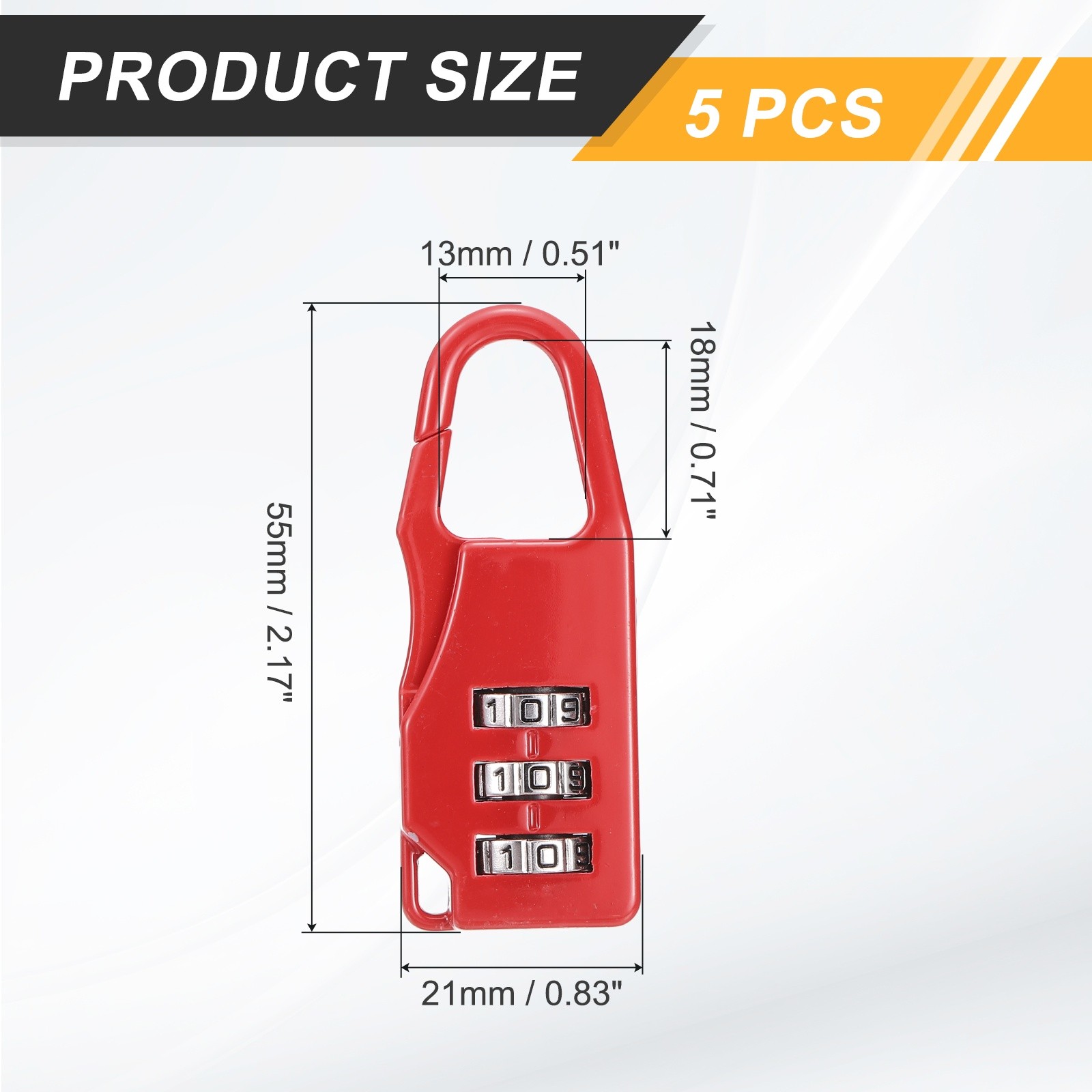 5Pcs Resettable 3 Digit Combination Lock Code Padlock, Red (55 x 21mm)