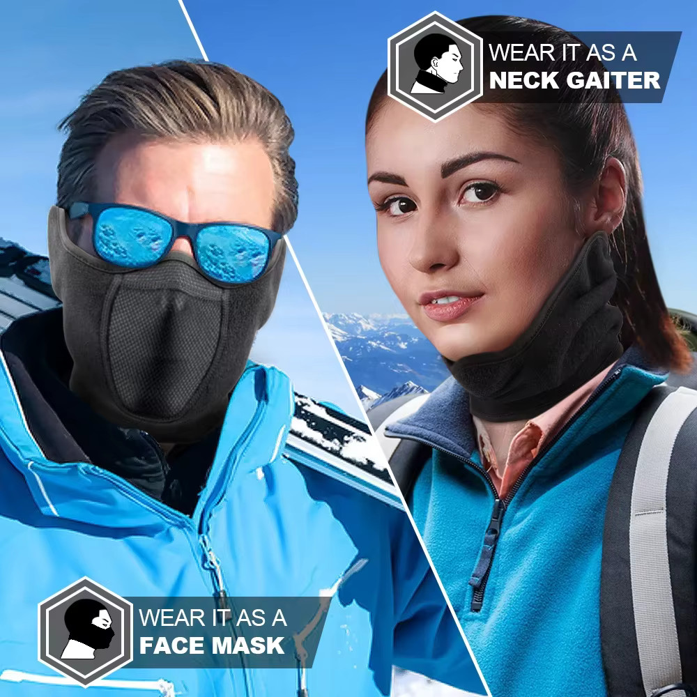 Polar Fleece Ski Mask with Ear Protection - Thermal Neck Cover for Winter Sports