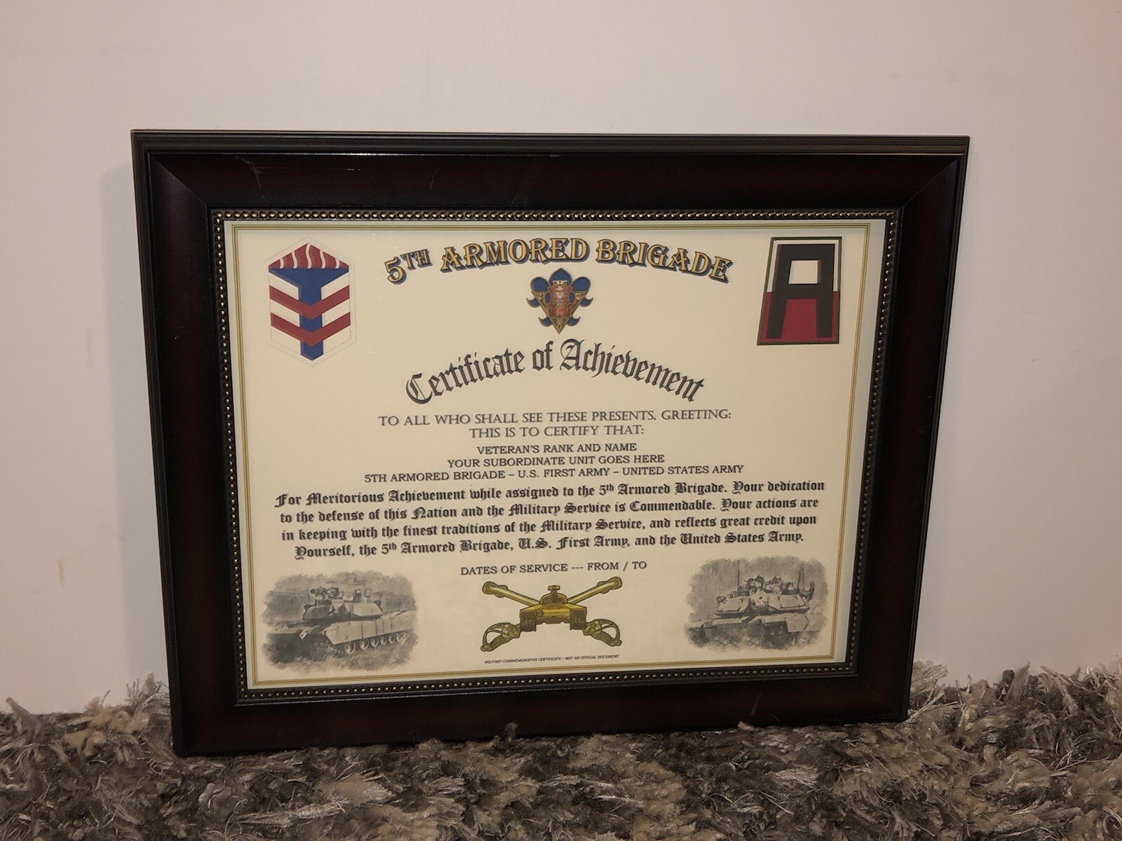 5TH ARMORED BRIGADE - ACHIEVEMENT (COMMEMORATIVE CERTIFICATE)