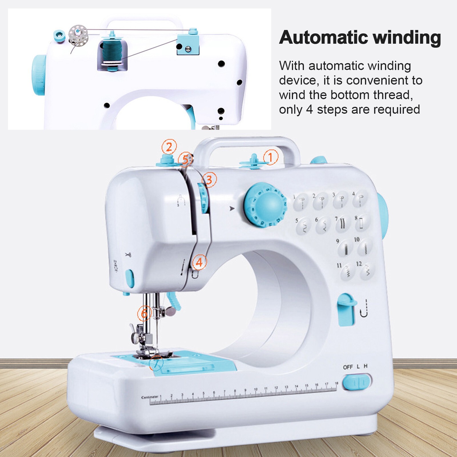 Mini Electric Sewing Machine 12Stitches Double Thread Portable US Plug Blue 110V