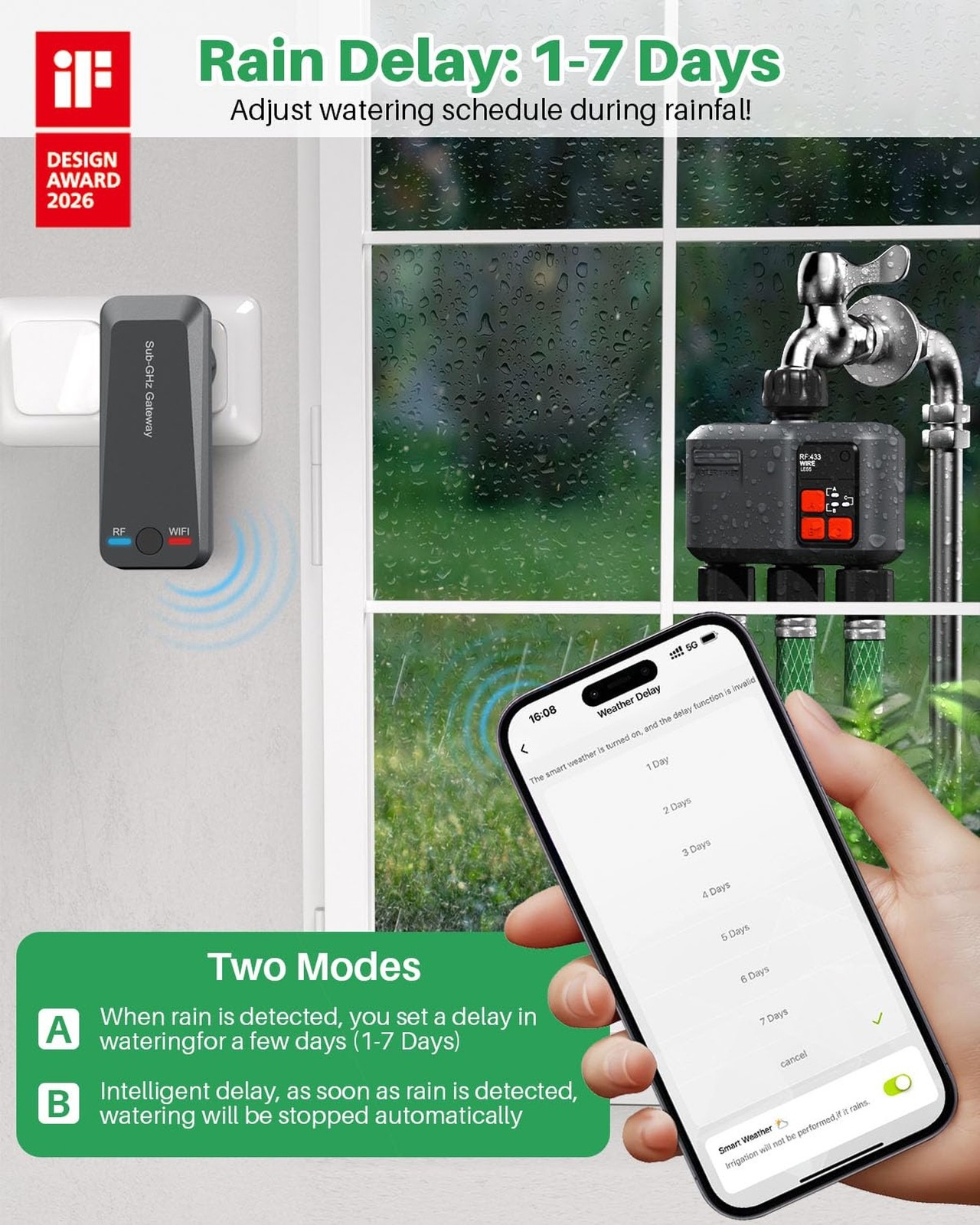 WiFi Sprinkler Timer 3 Zone with 984 FT Range, 3 Outlet Smart Water Timer for...