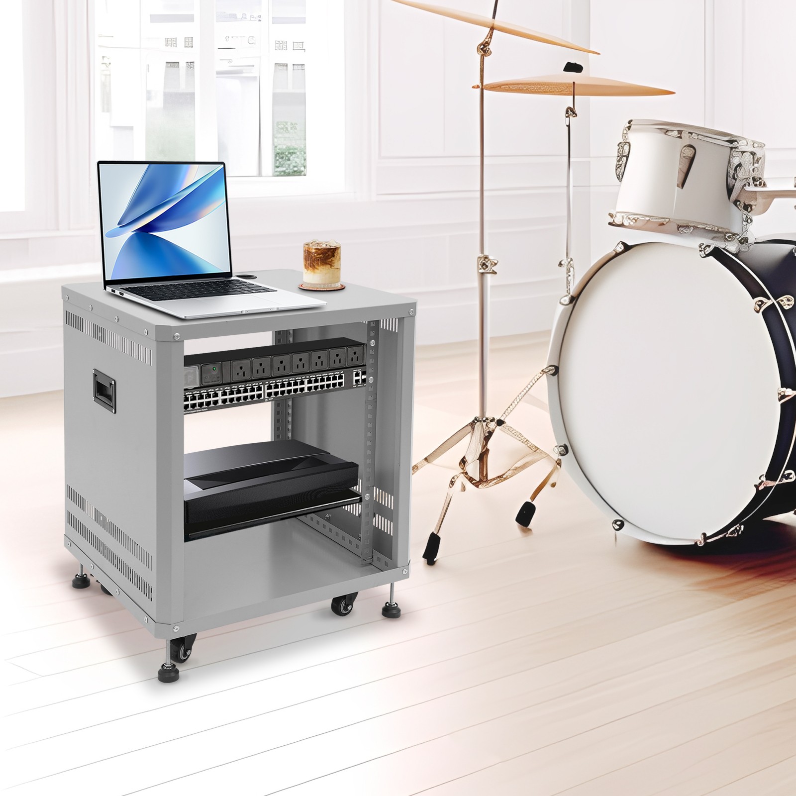12U Network&Stereo Rack, Rolling Server Rack Open Cabinet with Caster Wheels