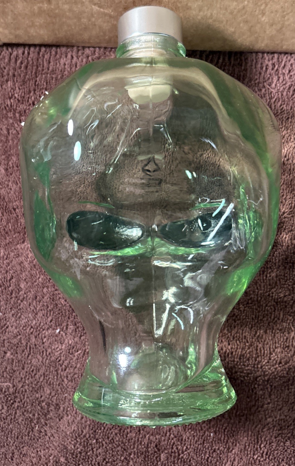 Empty Outer Space Vodka Alien Head Green Glass Bottle Empty 750 ml. 7.5" & Cork