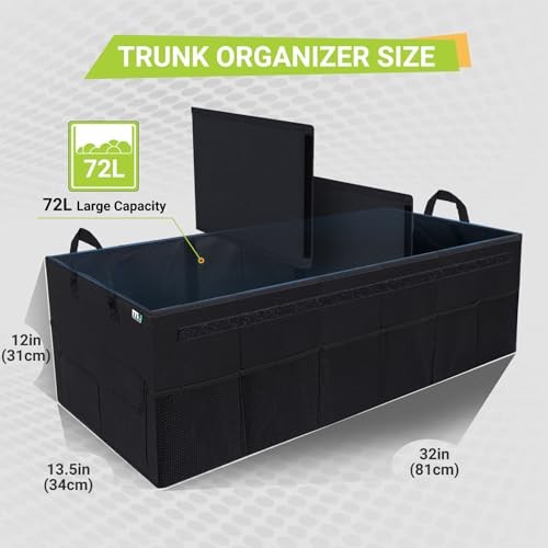 Trunk Organizer with Lid, 72L Large Capacity Car Organizer, Extra Large Black