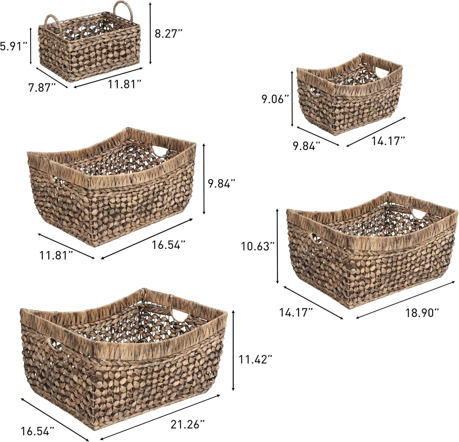 Aria Bohemian Handwoven Water Hyacinth Nesting Baskets - Set of 5