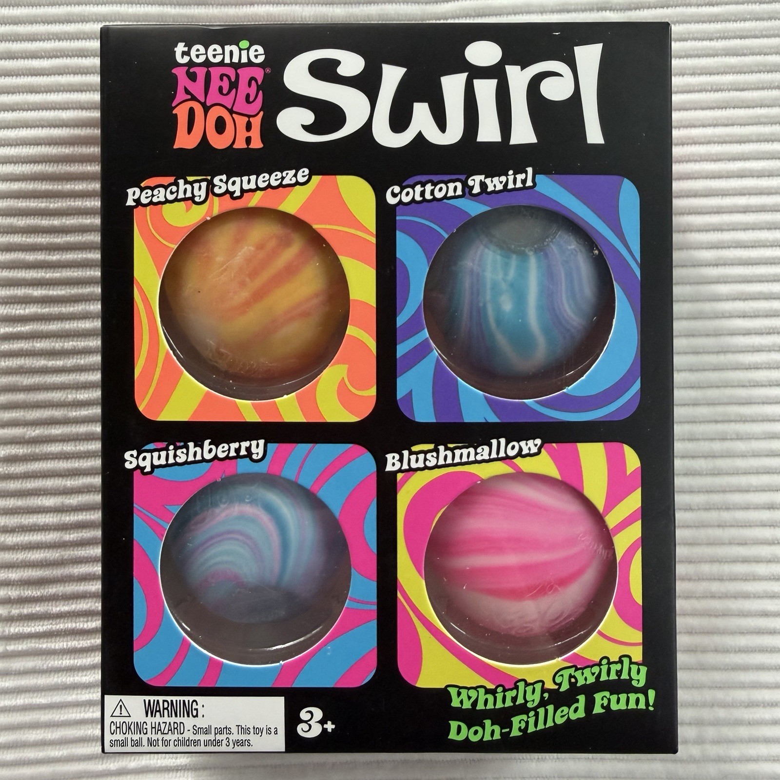 Schylling NeeDoh teenie NeeDoh Swirl Peachy, Cotton, Squishberry, & Blushmallow