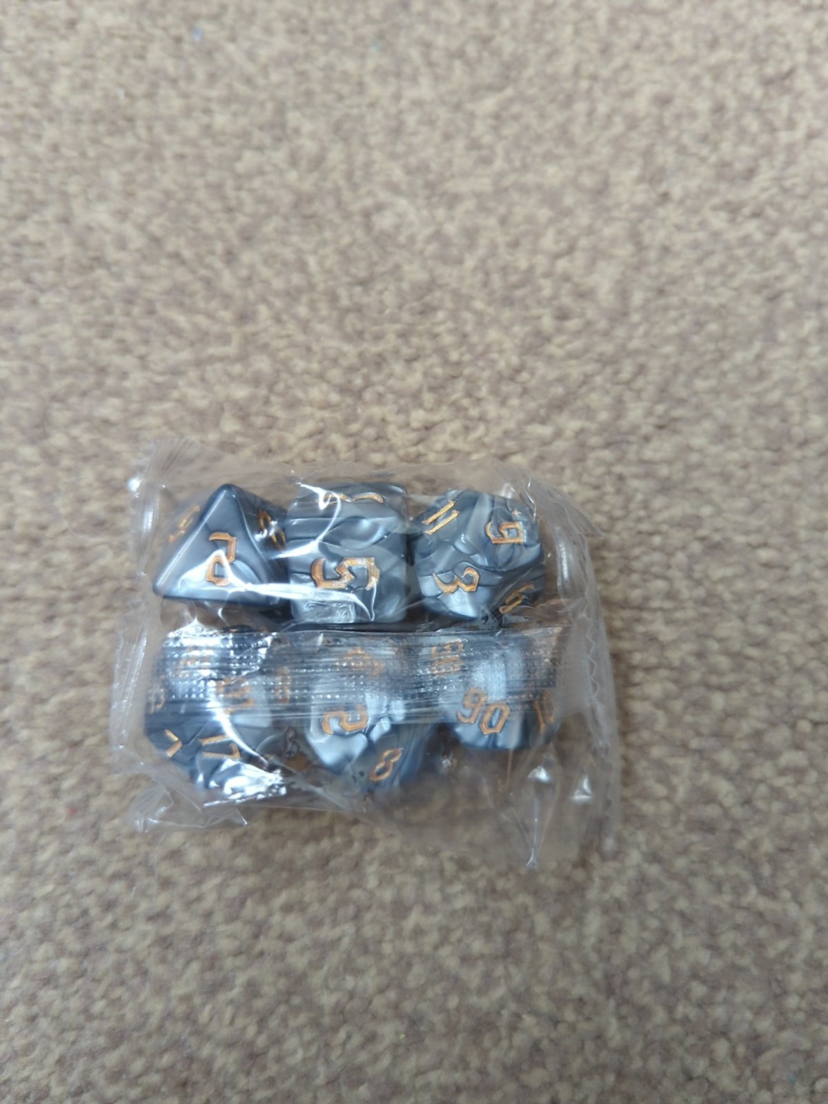 Slate Grey And Gold Dice Set