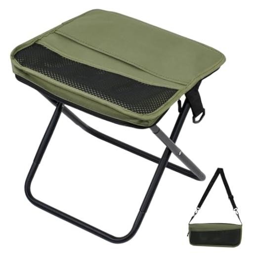 Foldable Camping Stool, Portable Collapsible Chair with Carry Bag, Green