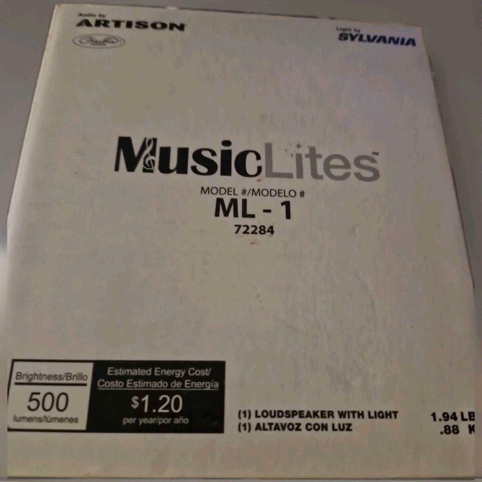 Sylvania Music Artison Audio  MusicLites Loudspeaker LED Light Model # ML-1