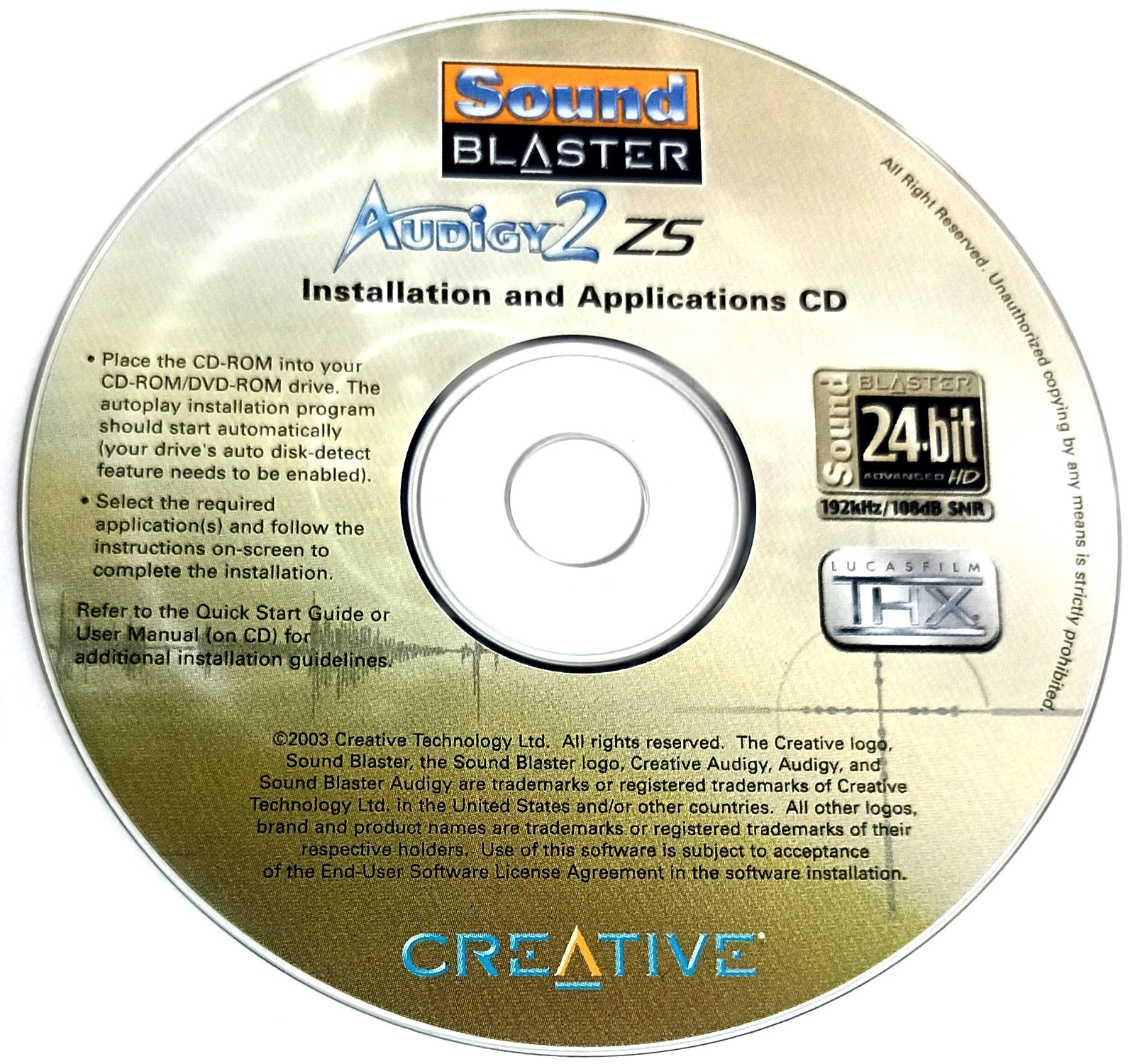 © 2003 Creative Sound Blaster Audigy 2 ZS Driver-Installation & Applications CD
