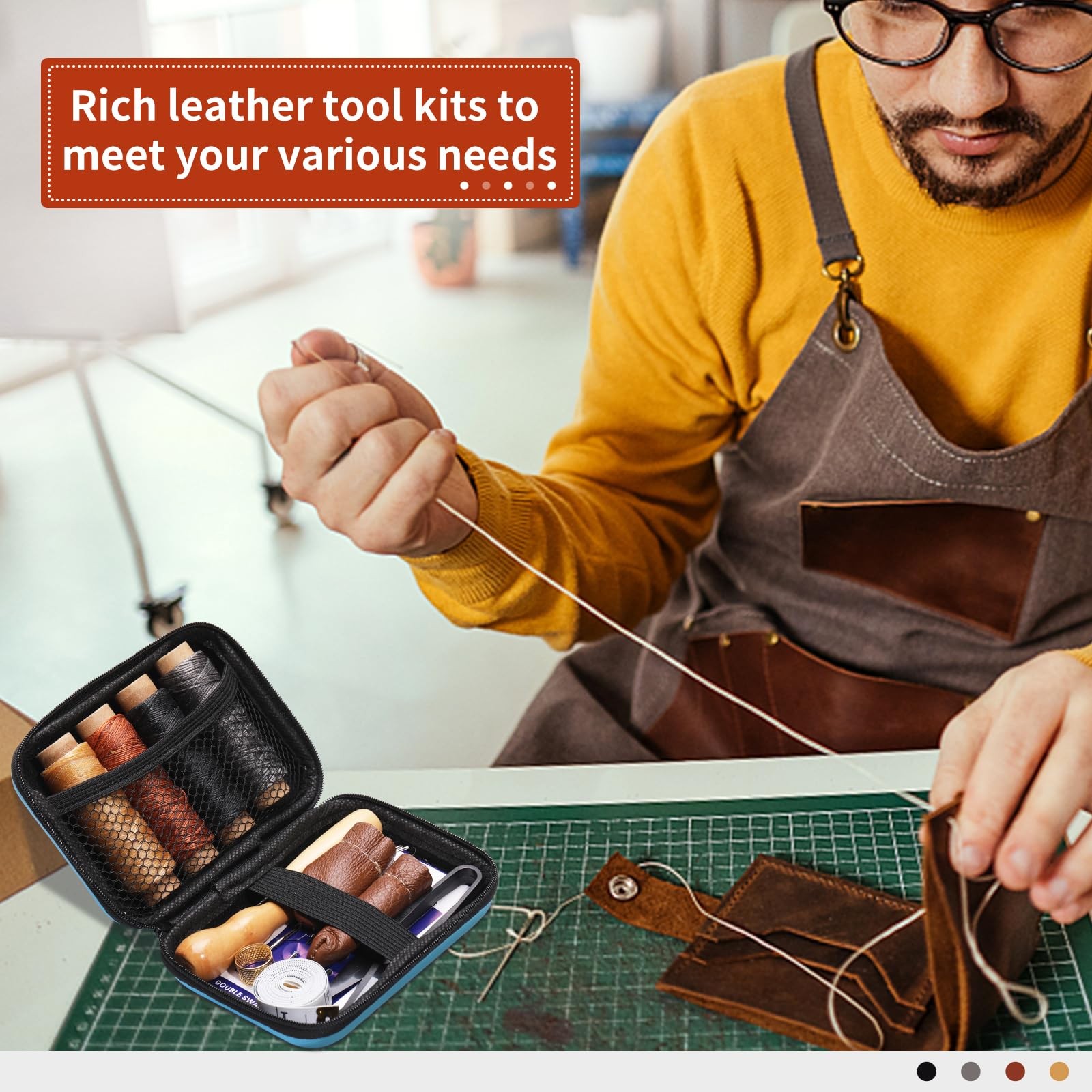 Leather Sewing Kit Leather Stitching Kit with Sewing Awl Waxed Thread