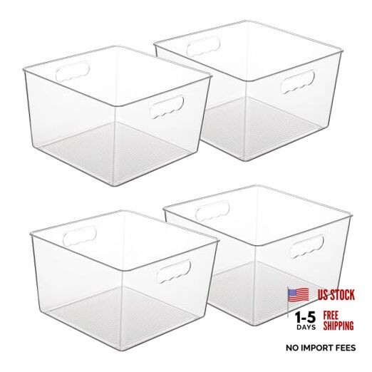 Pack Extra Large Clear Plastic Storage Bins,11x11 Cube Acrylic Organizer 4