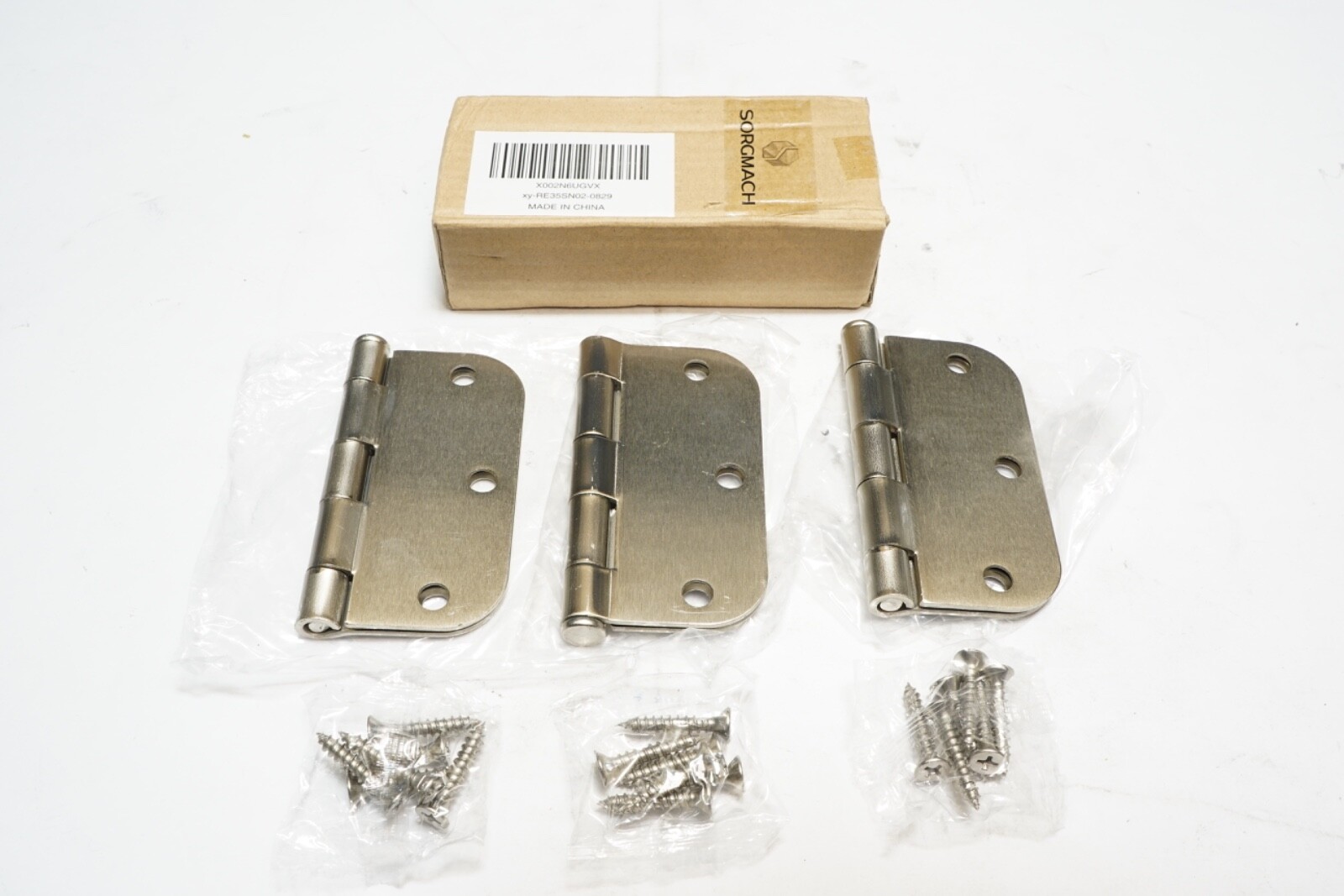 New SORGMACH Set of 3 Door Hinges Satin 3.5 in 5/8" Radius Corners Ships FREE