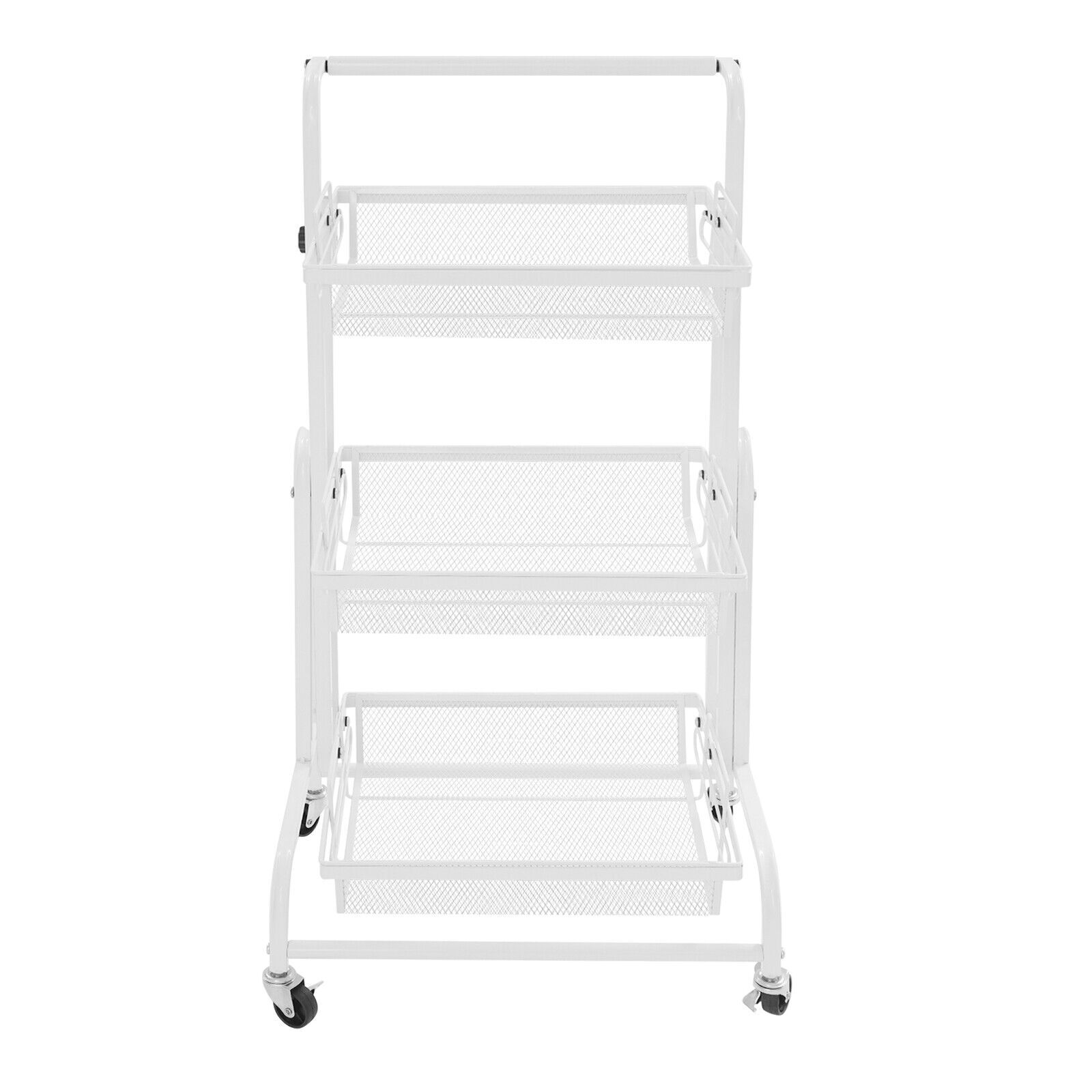 3-Tier Multi-Functional Storage Cart Metal Rolling Utility Cart White Adjustable