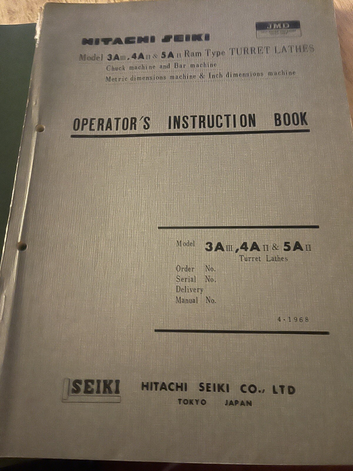 Hitachi Seiki Turret Lathes Operators & InstructionBook  Md. 3A, 4A, & 5A