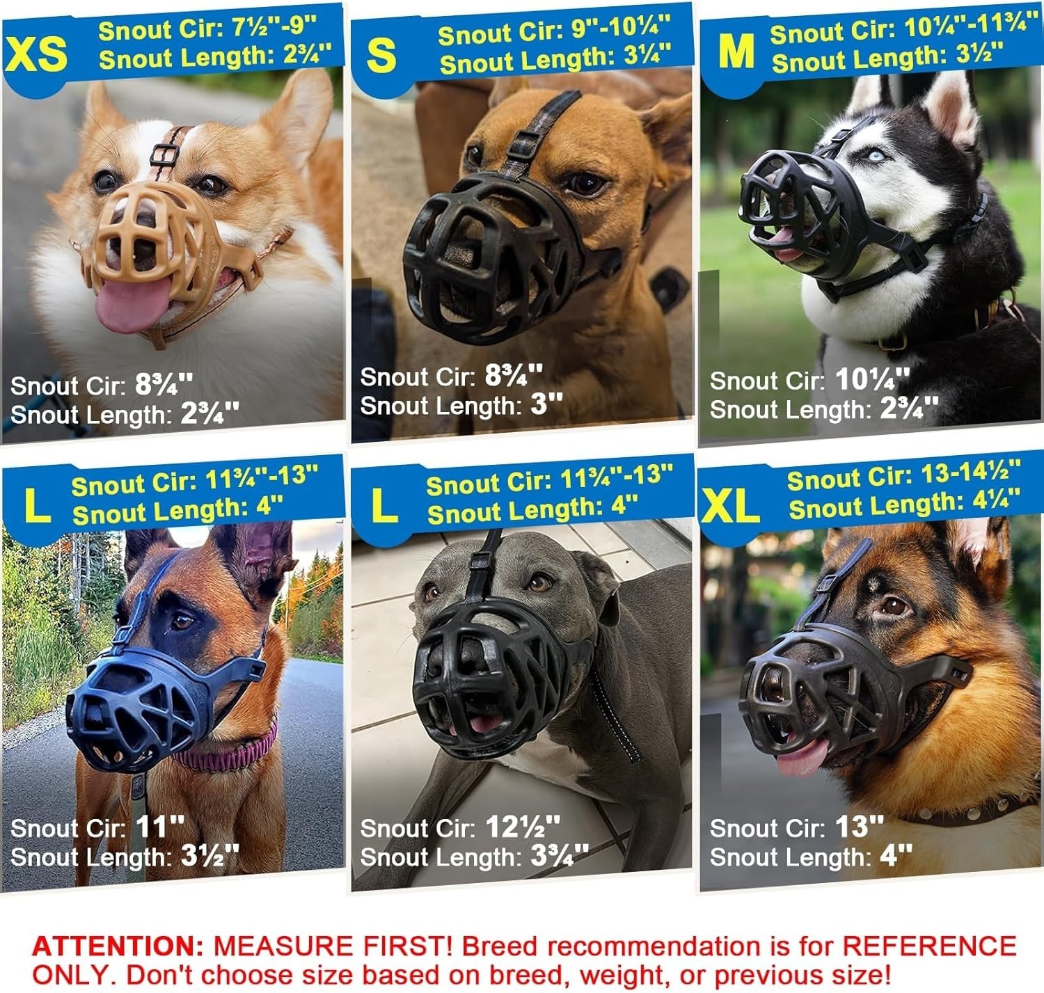 Dog Muzzle, Breathable Basket Muzzles for Small, Medium, Large and X-Large Ag...