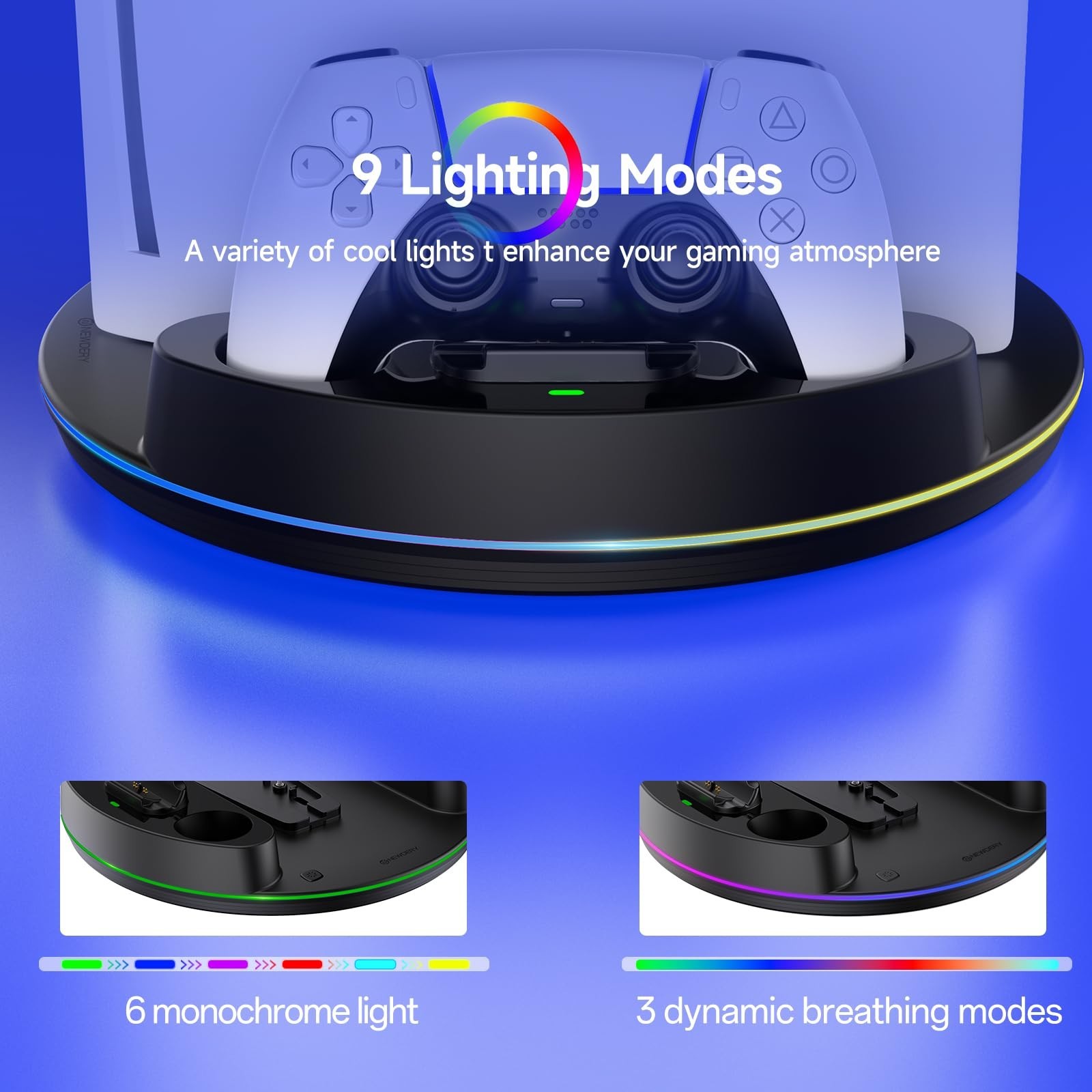 NEWDERY PS5 Charging Station for PlayStation 5/Slim/Pro Controller Charger Stand