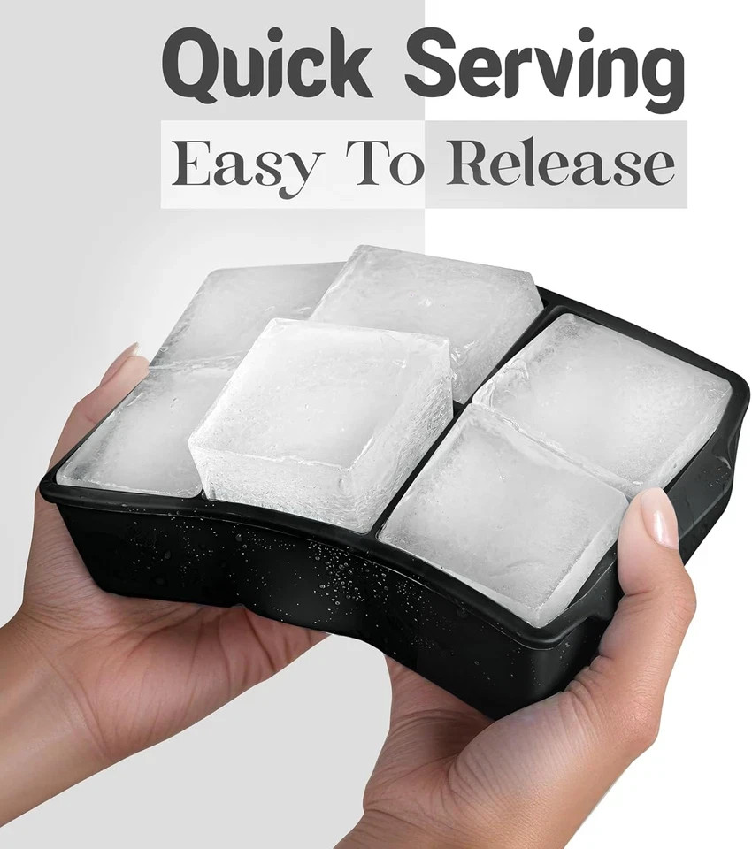 Large Silicone Ice Cube Tray (2-Pack), Easy Release 2" Big Ice Cubes - Cocktail,