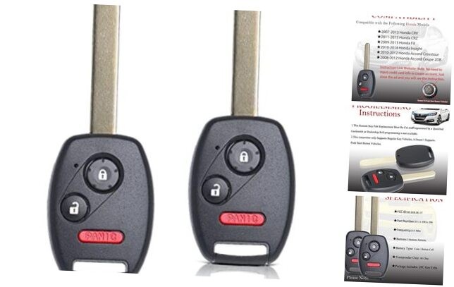 2PCS Key Fob Remote Replacement Fits Honda CR-V 2007 2008 2009 2010-2013/CR-Z
