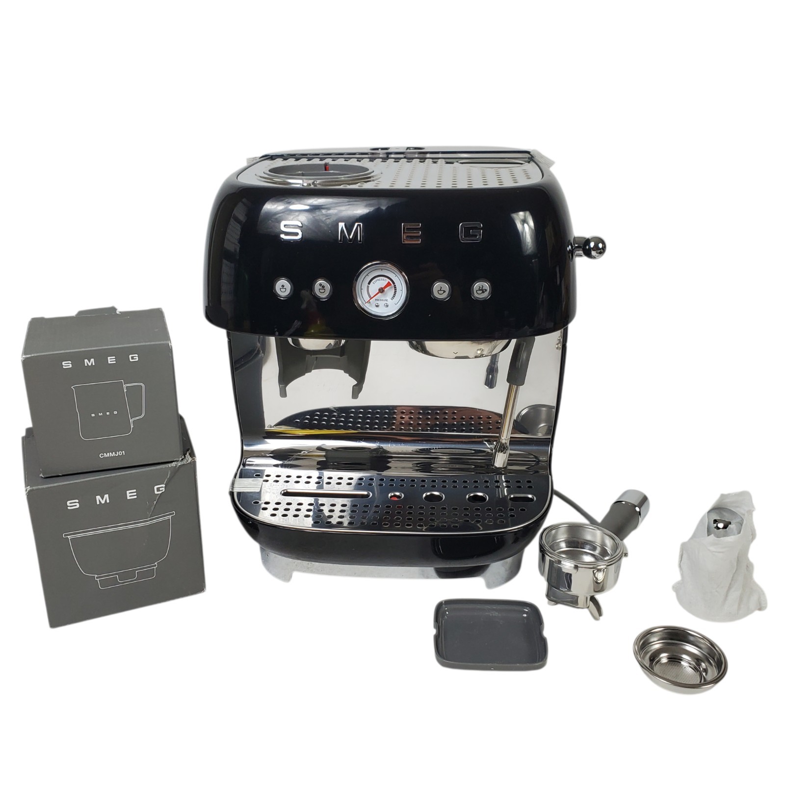 SMEG Black Semi-Automatic Espresso Machine with Milk Frother - Open Box Scuffs