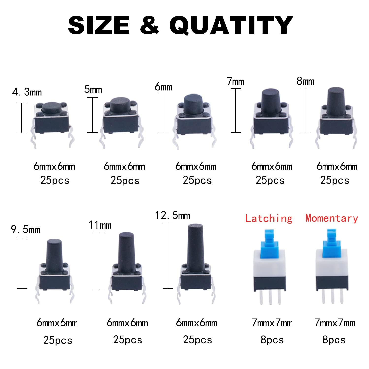 TWTADE 202PCS Micro Momentary Tactile Push Button Switch Assortment Kit 10...