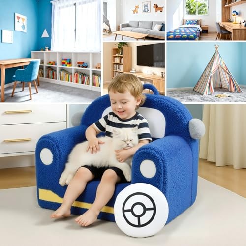 Toddler Chair for Ages 1–6, Soft Sherpa Kids Sofa with Book Pocket & Carry