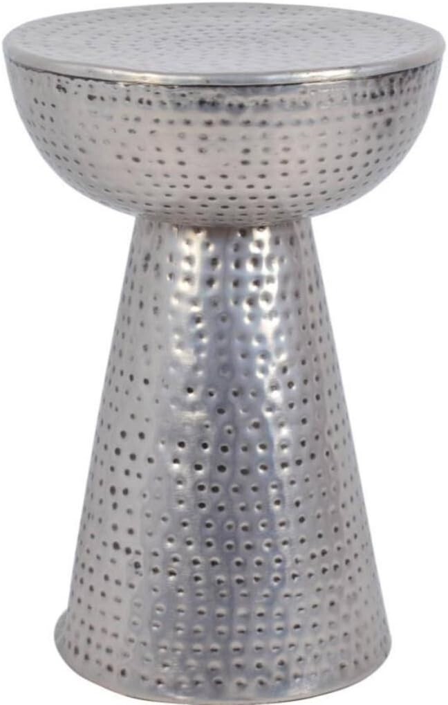MADHU'S COLLECTION HAMMERED STOOL/SIDE TABLE, ANTIQUE HAMMERED SILVER