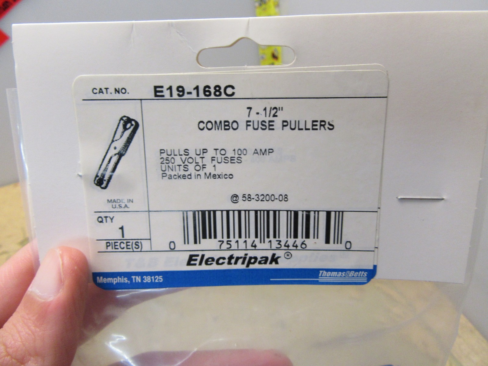 electripak e19-168c 7-1/2" combo fuse pullers 100A 250V [4*L-21]