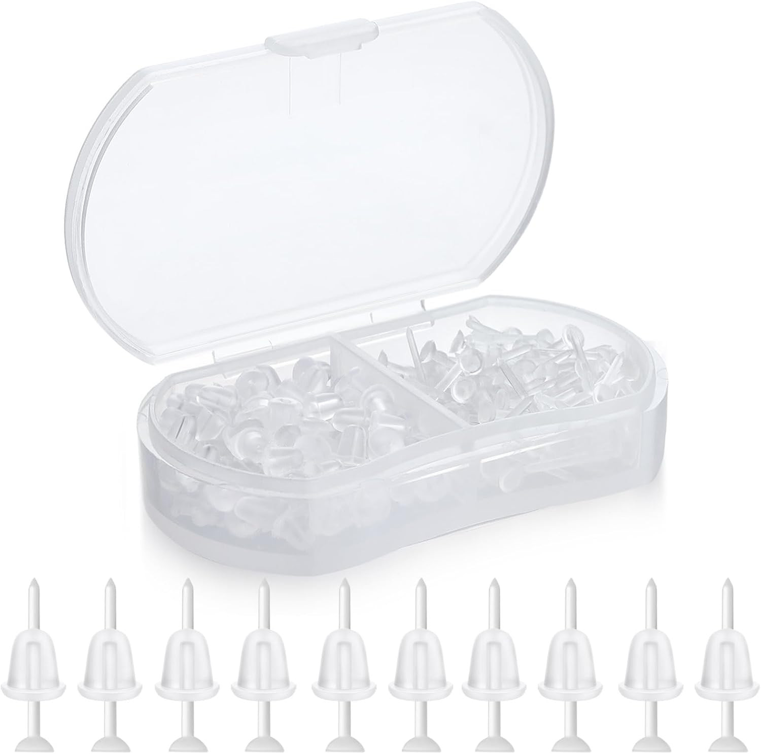 200 piezas de aretes de plástico transparentes de goma