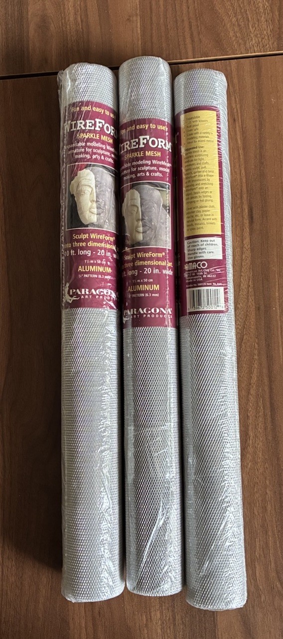 3 Rolls Amaco Aluminum Sculpting Sparkle Wire Mesh 1/4" 10’ X 20” New