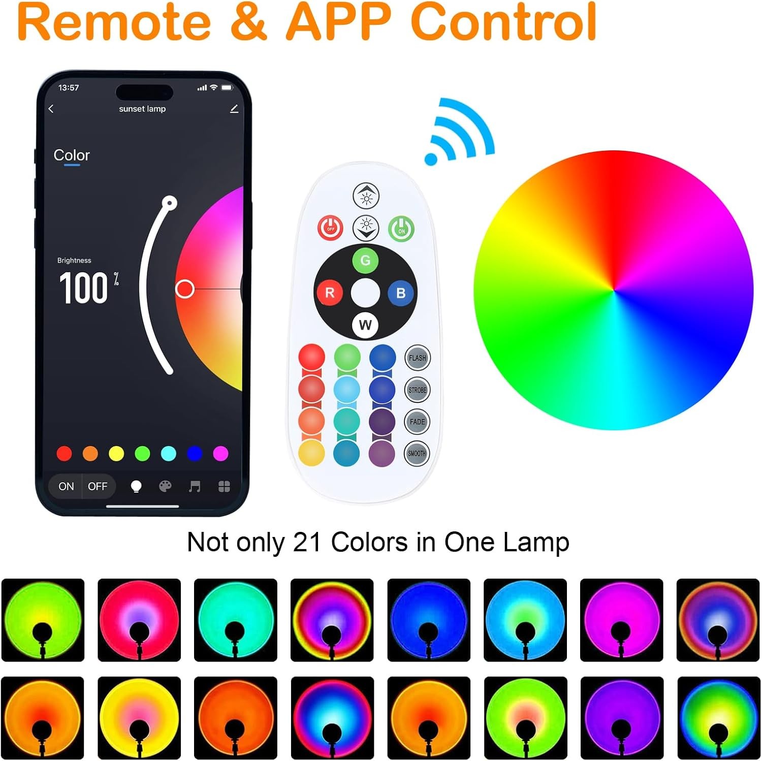 Sunset LED Lamp Projector, 21 Colors Changing App & Remote Control Mood Black