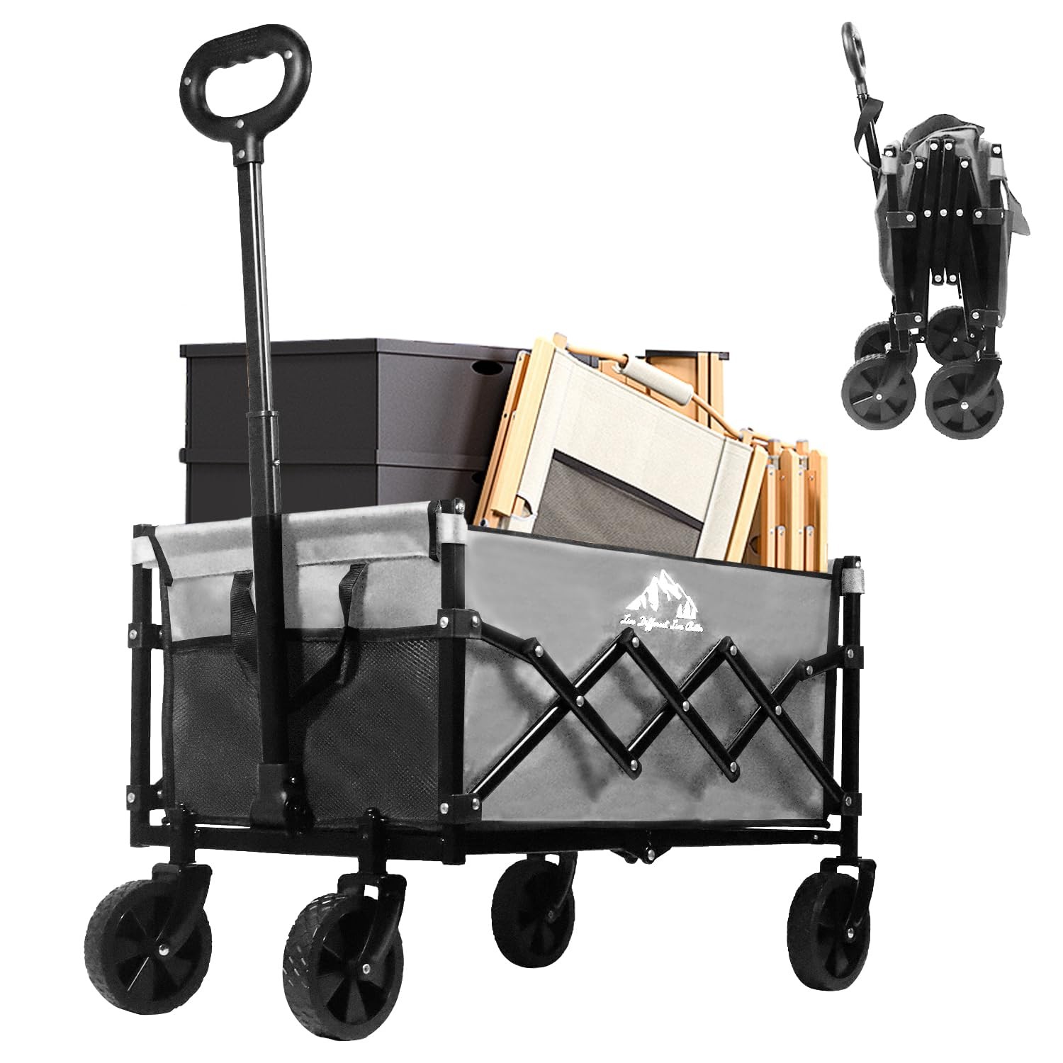 Collapsible Wagon Folding Utility Cart, Beach Wagon 352LBS Heavy-Duty with Ad...