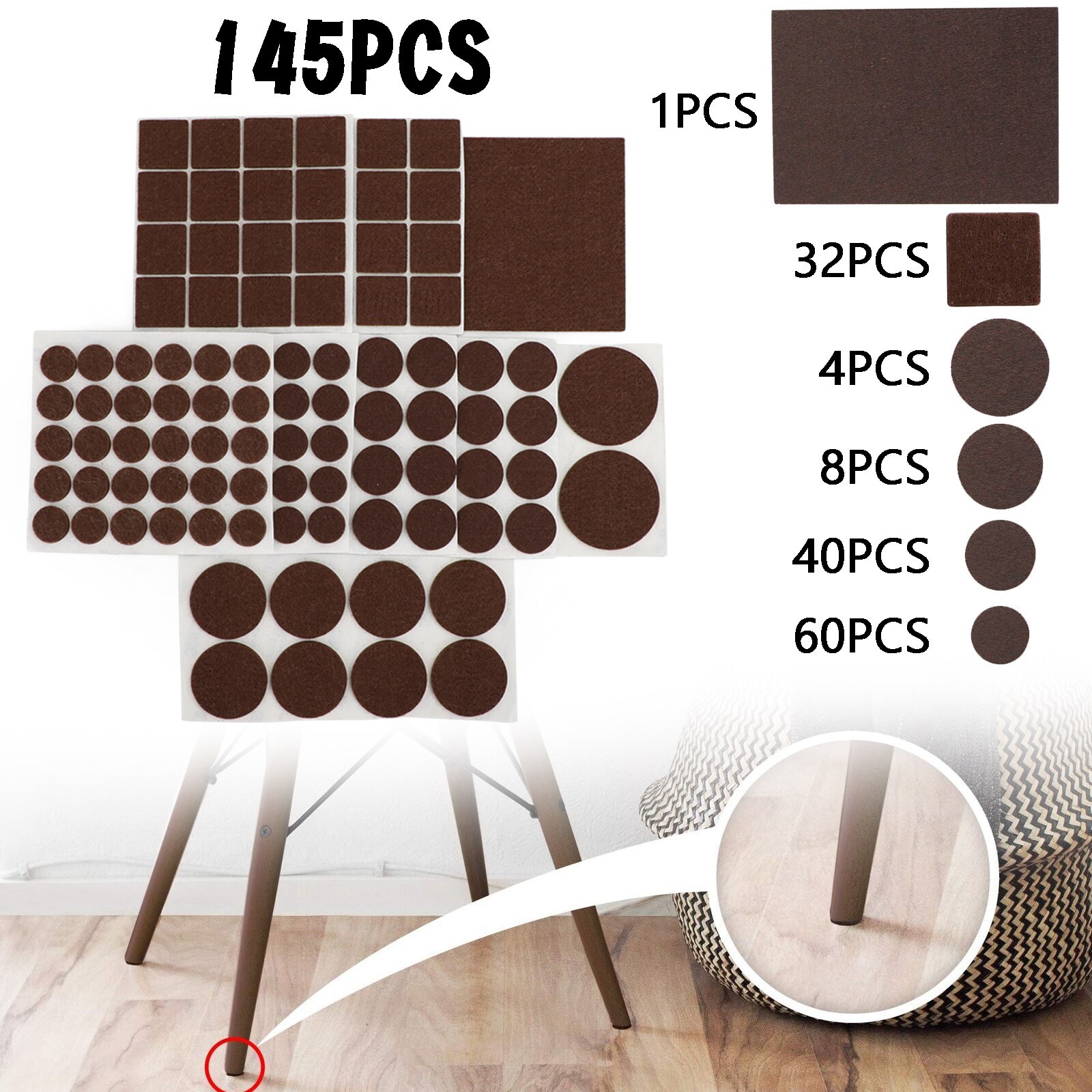 145Pcs Furniture Pads Chair Leg Floor Protectors Felt Pads Hardwood Floors,