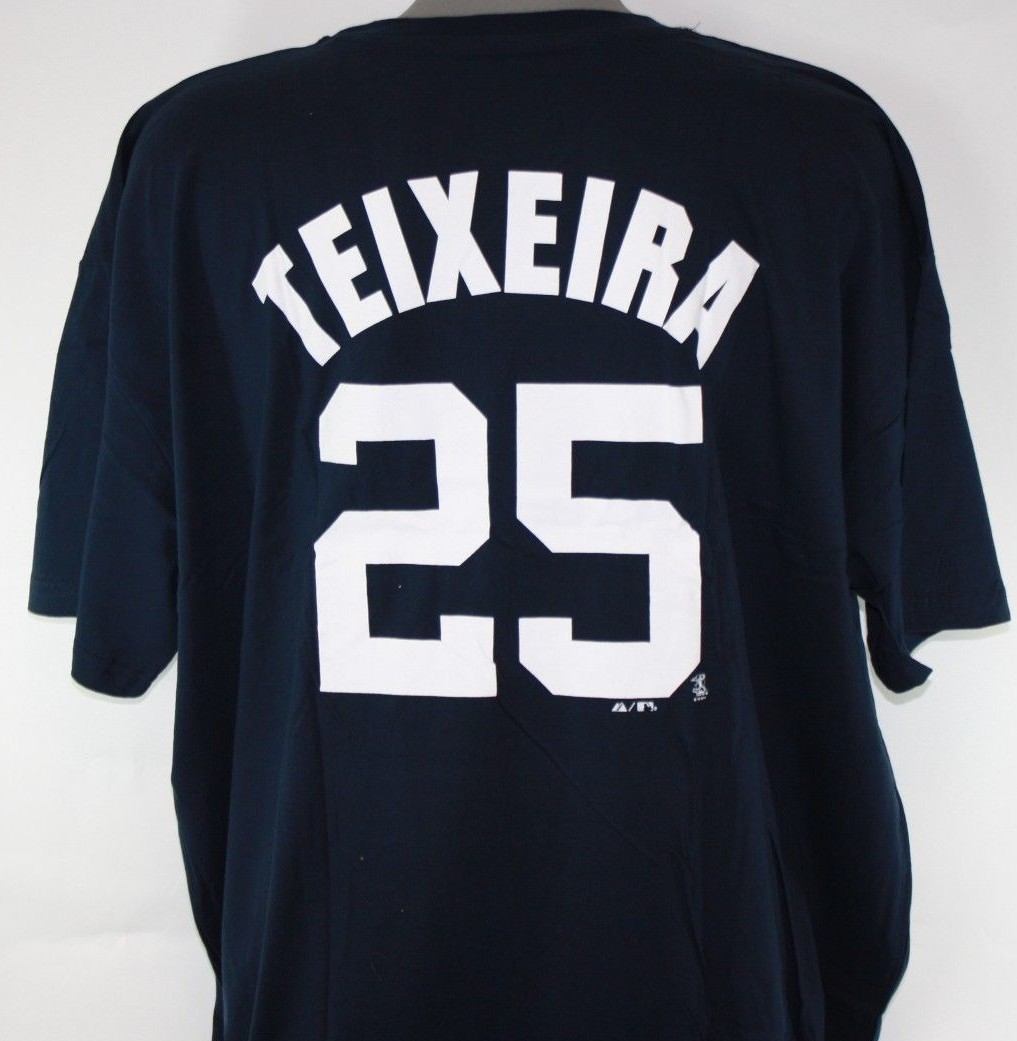 Mens Majestic New York Yankees Mark Teixeira #25 MLB Navy Big & Tall T-Shirt