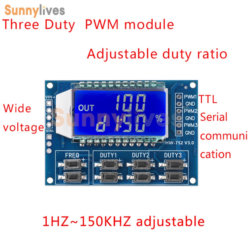 3-Channel Signal Generator PWM Pulse Wave Frequency Duty Cycle Adjustable Module