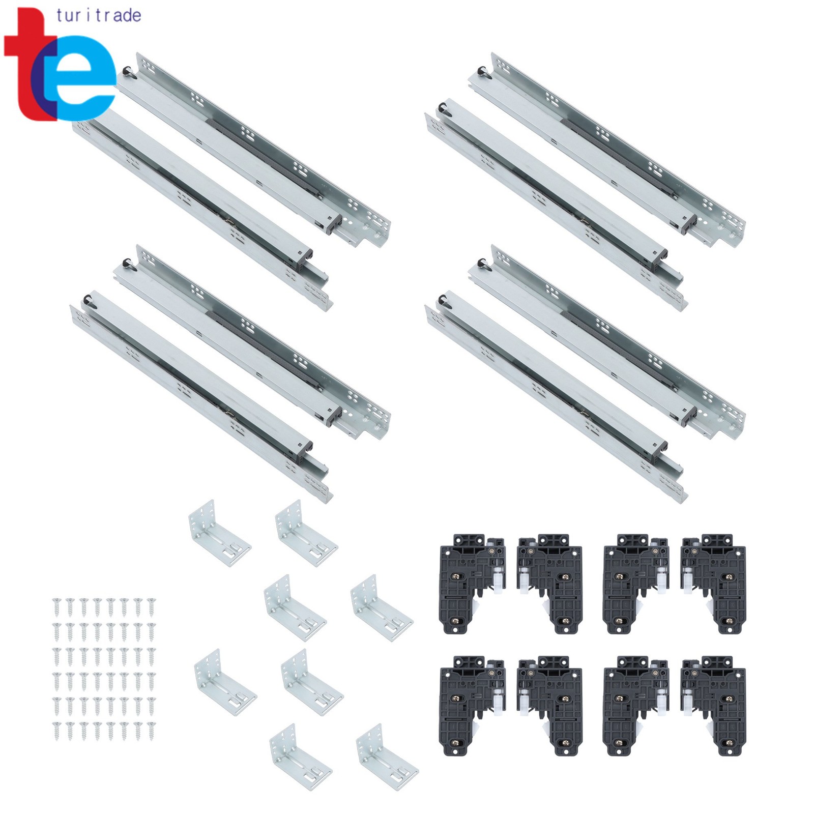 Concealed Undermount Drawer Runners 18" Soft Close with Mounting Screws