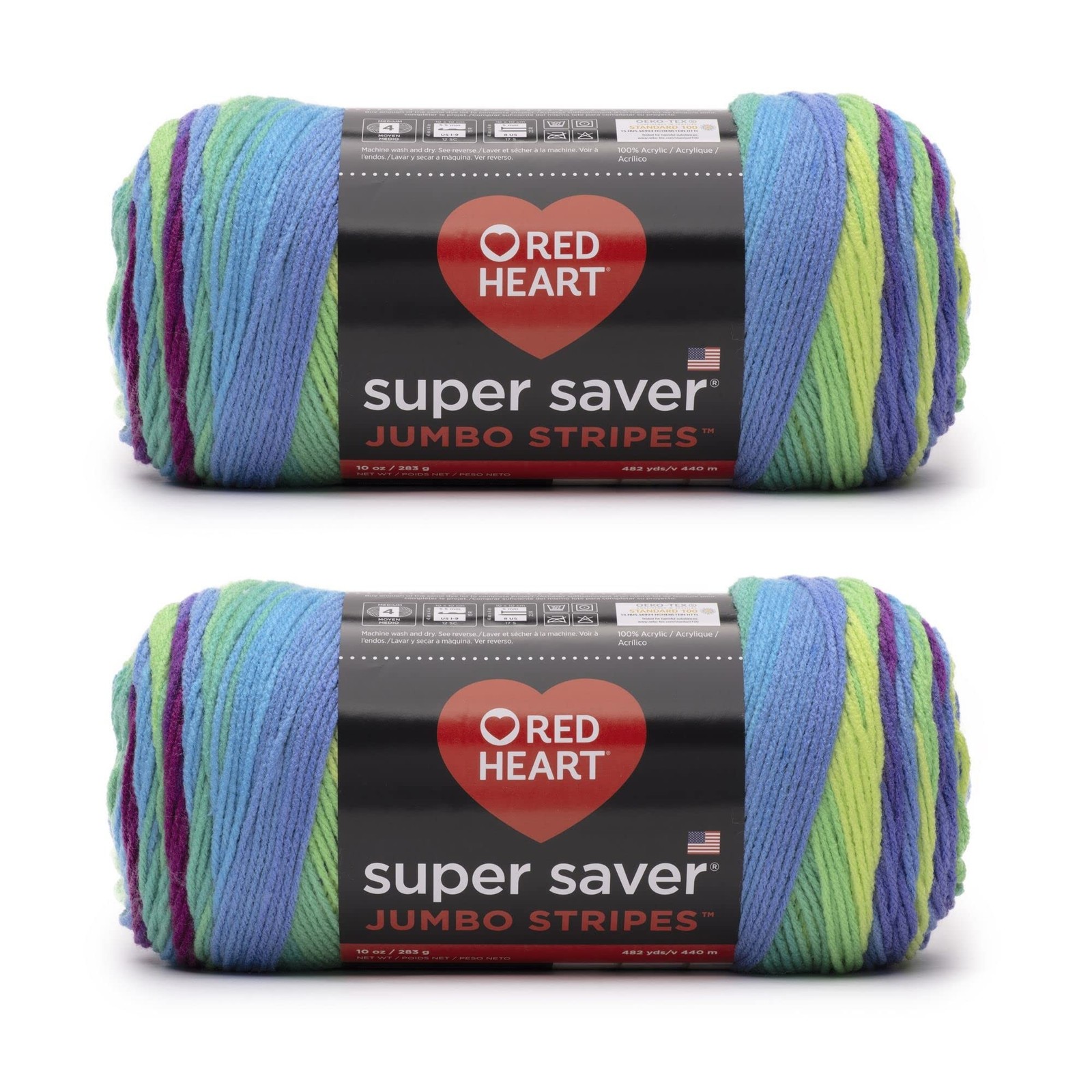 Red Heart Super Saver Jumbo Parrot Stripe Yarn - 2 Pack of 10oz/283g - Acryli...