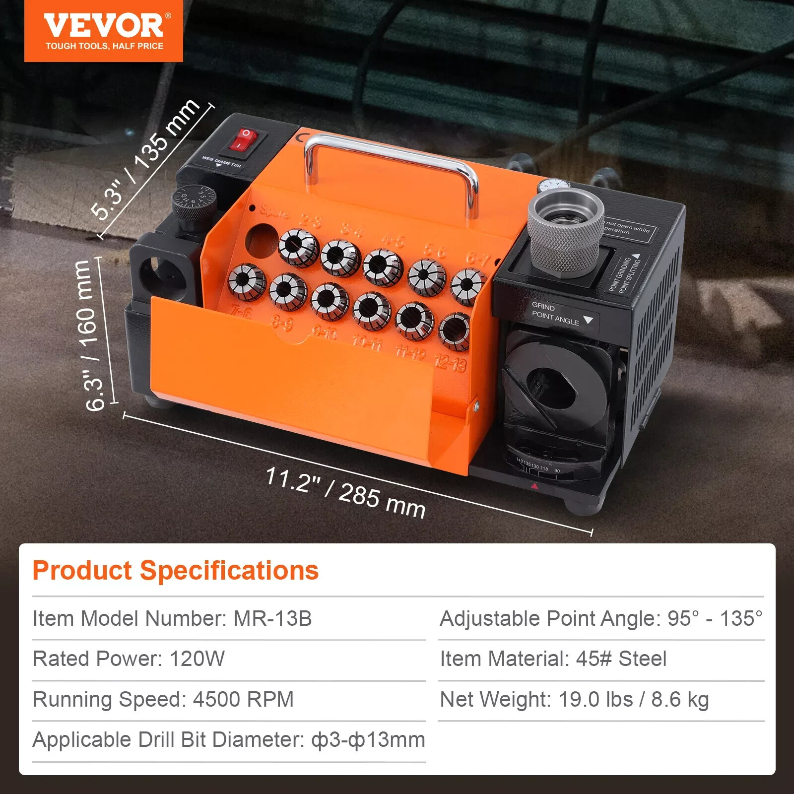 MR-13A Powered Drill Bits Sharpener ф2mm-ф13mm Portable Bit Grinder 110V